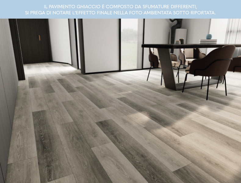 Pavimento SPC effetto legno 6mm con materassino integrato - Baufloor GHIACCIO 2,68 mq foto ambientata