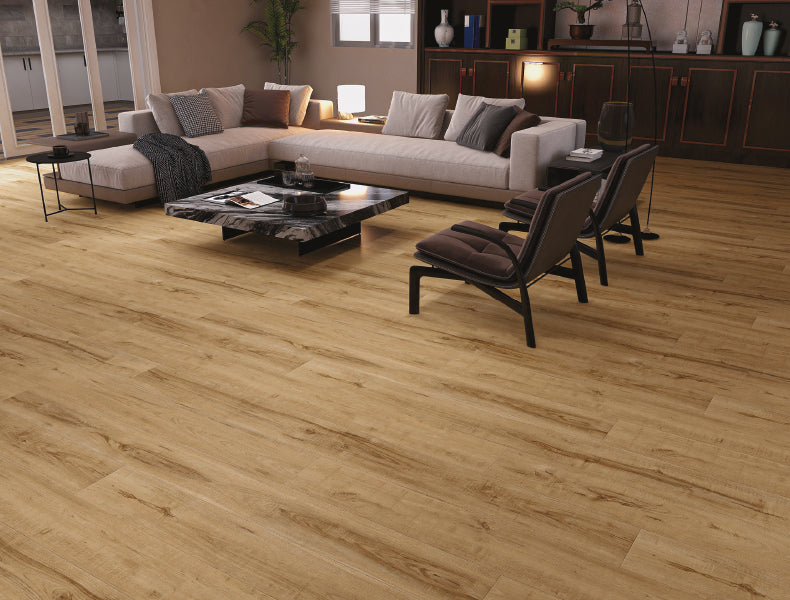 foto ambientata di ampio salotto con Pavimento SPC 5mm Baufloor TULIPANO