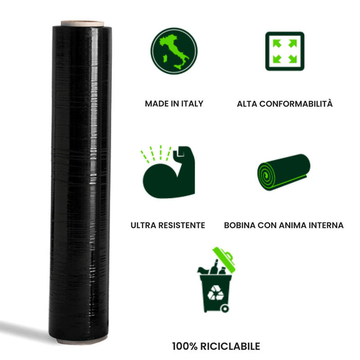 Pellicola estensibile per imballaggio nera in LLDPE h 50 cm – 2,4 kg