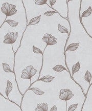 Dettaglio texture e pattern della carta da parati Friends 2434801: fiori stilizzati disegnati a mano in tonalità seppia e beige su fondo materico chiaro