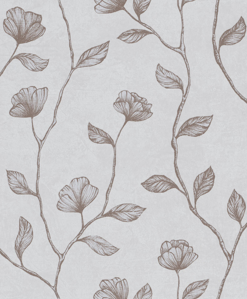 Dettaglio texture e pattern della carta da parati Friends 2434801: fiori stilizzati disegnati a mano in tonalità seppia e beige su fondo materico chiaro