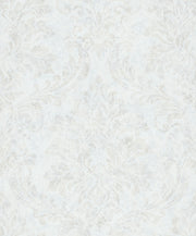 Dettaglio trama carta da parati Europarati Friends 2434811 con motivo damascato grigio chiaro e bianco effetto tessuto