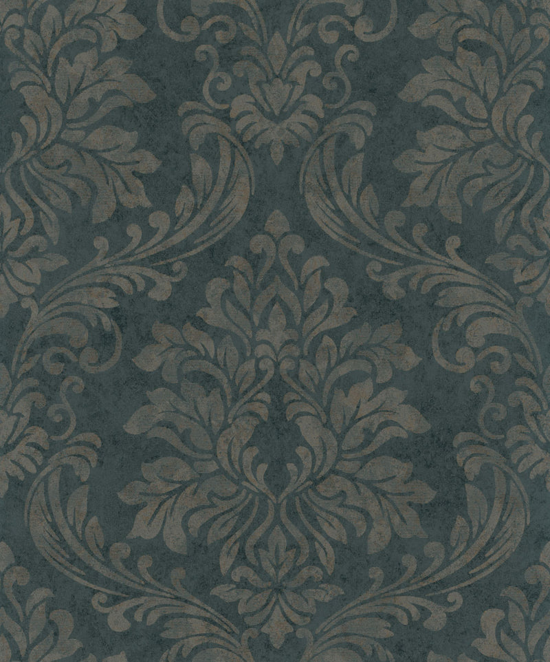 Dettaglio trama carta da parati damascata scura Europarati codice 2434814 collezione Friends, colore grigio fumo e antracite