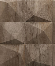 Dettaglio trama 3D geometrica a diamante carta da parati Europarati 2434852 color noce bruno con venature legno.