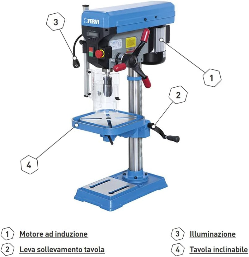Illustrazione FERVI 0242 Trapano a Colonna da banco 750 W 