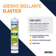Sigill Simp Fix Adesivo e Sigillante Trasparente Cristallino 290ml aderisce anche in immersione Aderisce anche su Superfici Bagnate