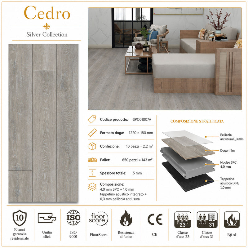 Pavimento SPC Effetto Legno Baufloor Cedro 5 mm con Materassino Integrato
