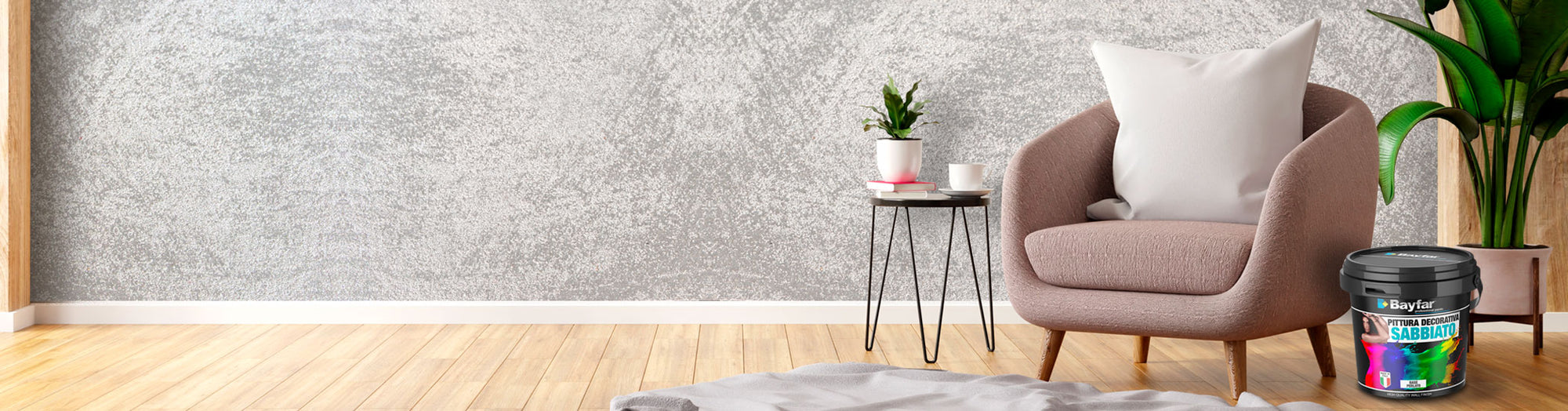 Pittura decorativa effetto Sabbiato metallico all'acqua colore Oro/Argento grana fine e grossa