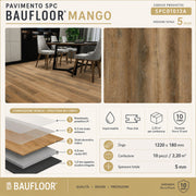 Caratteristiche tecniche pavimento SPC Baufloor Mango 5 mm con strato antiusura e tappetino acustico integrato