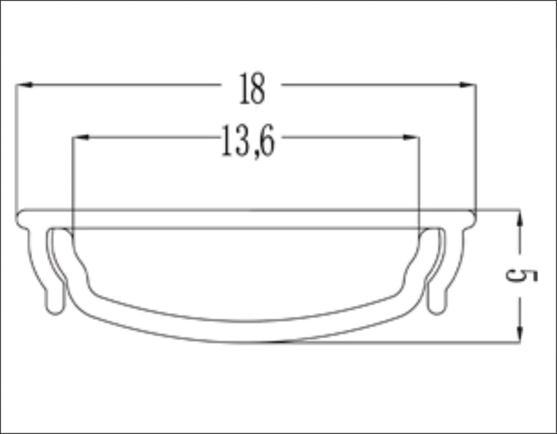 Disegno tecnico quotato del profilo NAF83014: larghezza esterna 18 mm, larghezza interna 13,6 mm e altezza ridotta di 5 mm