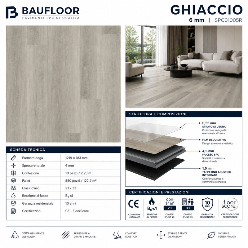 Scheda tecnica pavimento SPC Baufloor Ghiaccio Royal Collection 6 mm