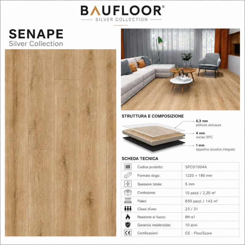 Scheda tecnica pavimento SPC Baufloor Senape Silver Collection 5 mm