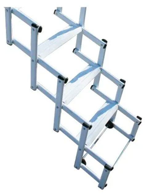 Dettaglio della struttura a pantografo in acciaio verniciato bianco della scala elettrica Starlux Elegant Luxin