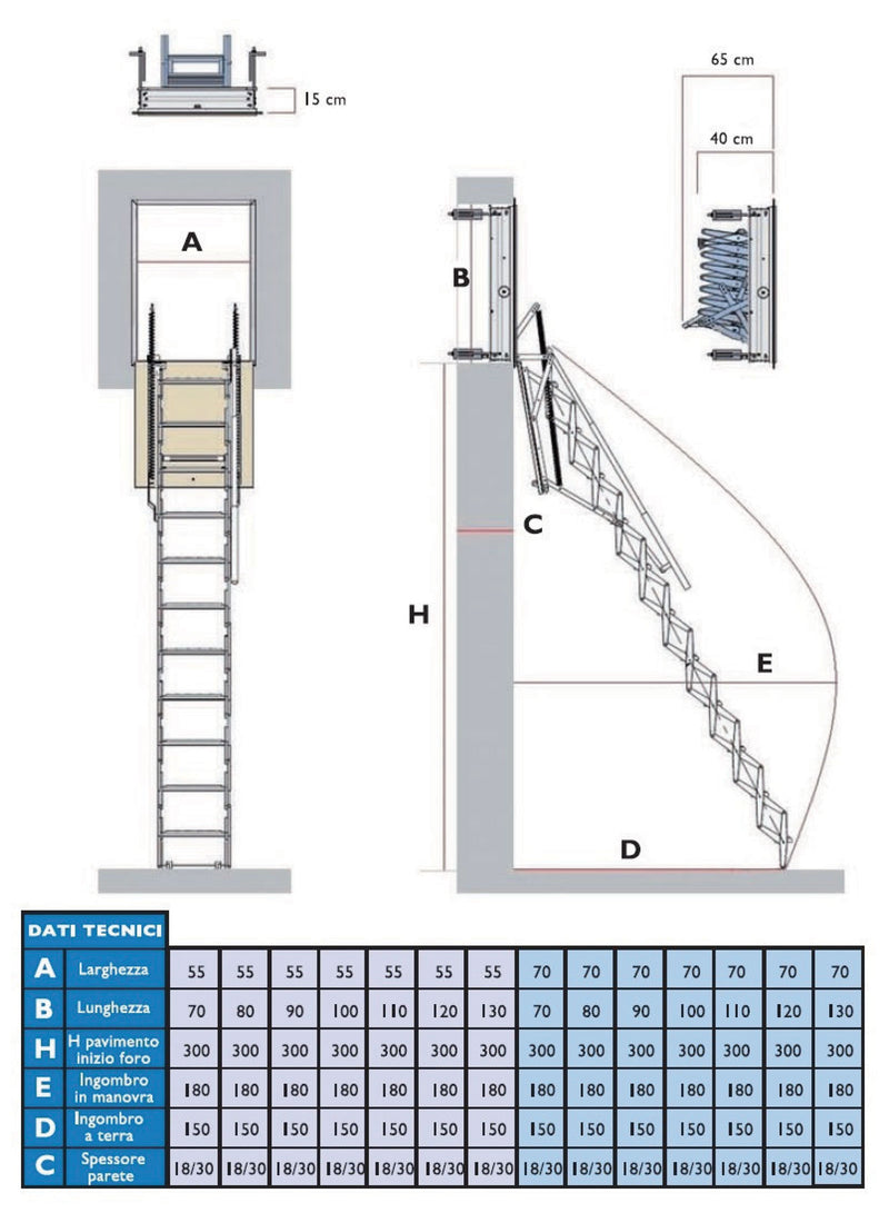 Scala retrattile a parete in acciaio manuale - Starlux Elegant