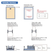 Schema tecnico dei dettagli della scala Starlux. Mostra le misure del passaggio utile del cassonetto, la profondità e larghezza dei gradini per fori da 50 cm e 70 cm, e l'altezza della struttura ripiegata sopra il solaio