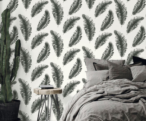 Parete decorata con carta da parati botanica Z77527 Europarati in camera da letto moderna