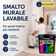Applicazione smalto murale lavabile e inodore Bayfar PlusMural su parete interna