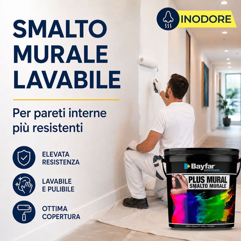Applicazione smalto murale lavabile e inodore Bayfar PlusMural su parete interna