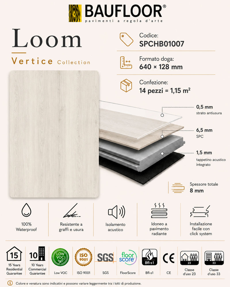 Scheda tecnica Baufloor Loom SPC 8 mm con materassino acustico integrato