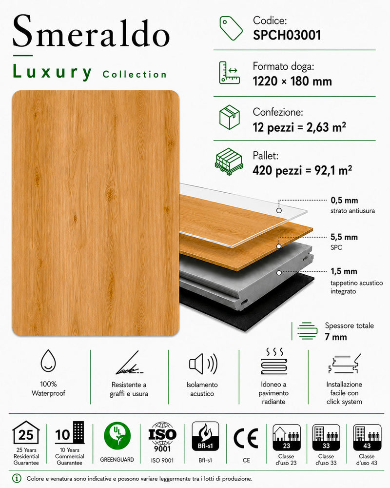 Scheda tecnica pavimento SPC Baufloor Smeraldo 7 mm Luxury Collection