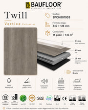 Scheda tecnica Baufloor Twill SPC 8 mm con materassino acustico integrato