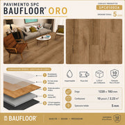 Caratteristiche tecniche pavimento SPC Baufloor Oro 5 mm con strato antiusura e tappetino acustico integrato