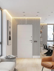 Illuminazione d’atmosfera in un ambiente moderno realizzata con il profilo LED per cartongesso a gola curva Akifix NAF83