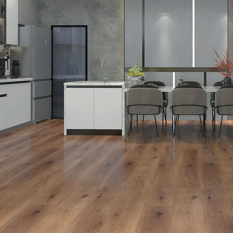Pavimento SPC Baufloor Giada 7 mm ambientato in cucina moderna
