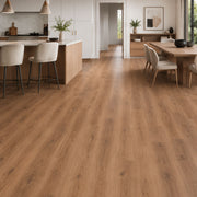Pavimento SPC Baufloor Giada 7 mm ambientato in cucina e sala da pranzo moderne