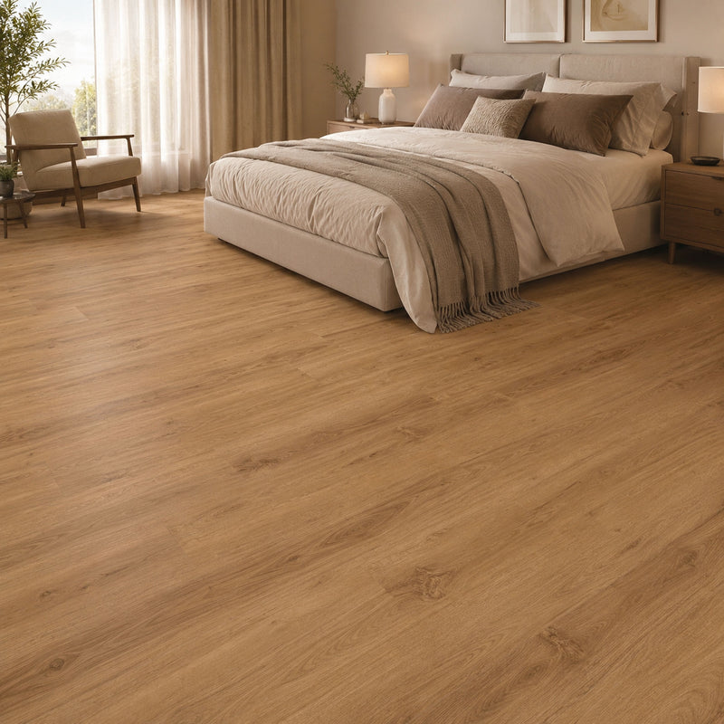 Pavimento SPC Baufloor Tulipano 5 mm effetto legno caldo in camera da letto
