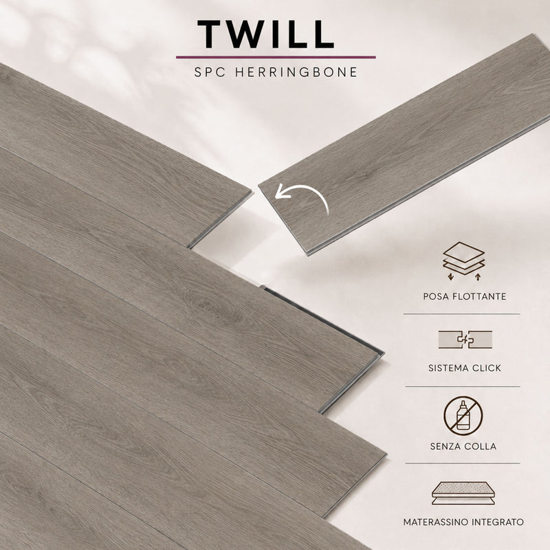 Posa click pavimento SPC Baufloor Twill a spina di pesce senza colla