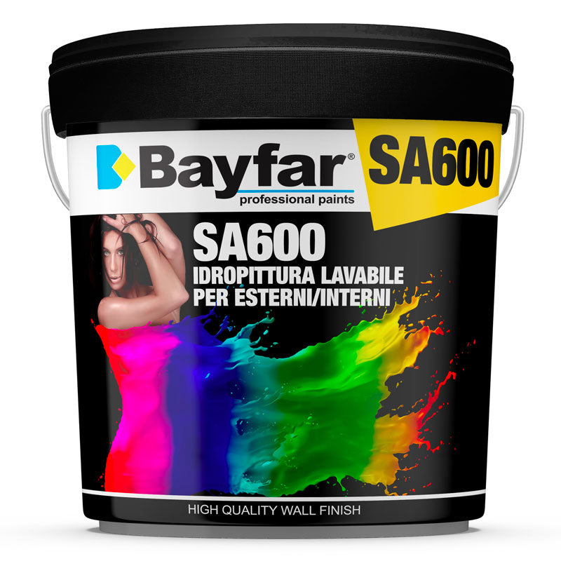 Bayfar SA600 Idropittura lavabile per interni ed esterni, ottimo potere coprente e gradevole profumo. Formati da 1 a 14 Litri