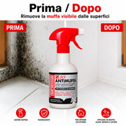 Prima e dopo con Saratoga Z10 spray antimuffa su parete con muffa visibile