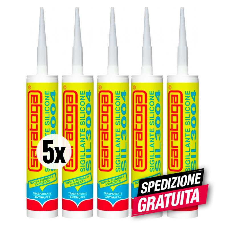Silicone trasparente antimuffa universale acetico Saratoga SIL3004 confezione da 5 cartucce