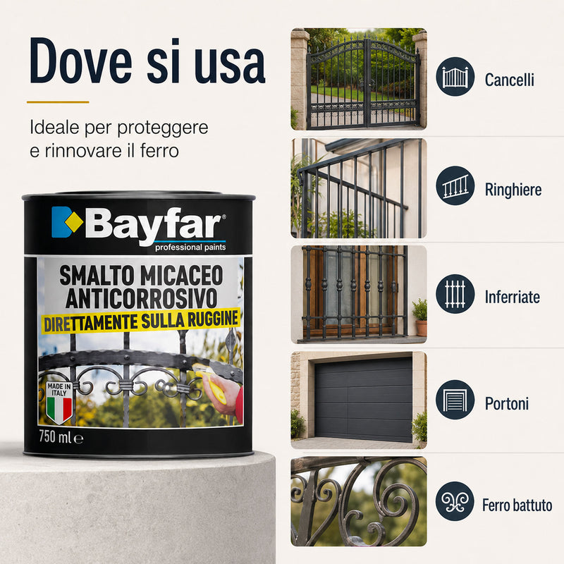 Dove si usa lo smalto ferromicaceo Bayfar su cancelli, ringhiere, inferriate, portoni e ferro battuto