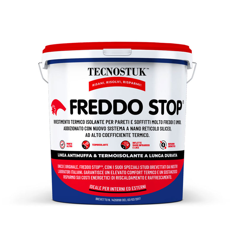 Barattolo di Freddo Stop Tecnostuk, rivestimento termico isolante brevettato a lunga durata, riflette i raggi infrarossi e previene la muffa