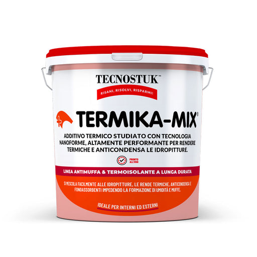Tecnostuk Termika-Mix, additivo termico anticondensa a nanoforme, altamente performante per rendere termica e fondoassorbente l'idropittura di finitura