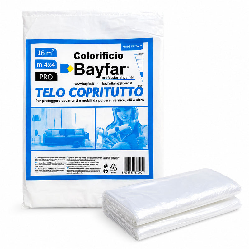 Telo copritutto Bayfar in polietilene trasparente con telo piegato