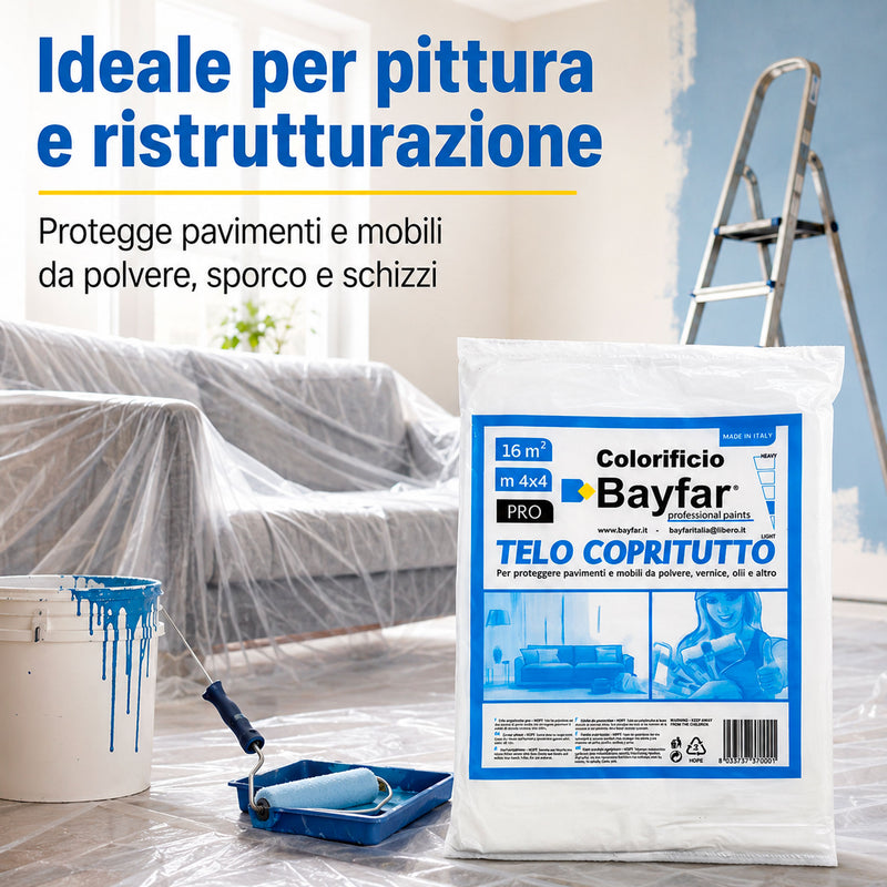 Telo copritutto Bayfar per proteggere pavimenti e mobili durante la pittura