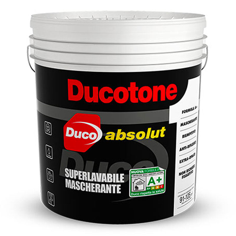 Ducotone Absolut A+, pittura murale superlavabile per interni da 14 litri ad elevatissima copertura, opacità ed alto potere riempitivo