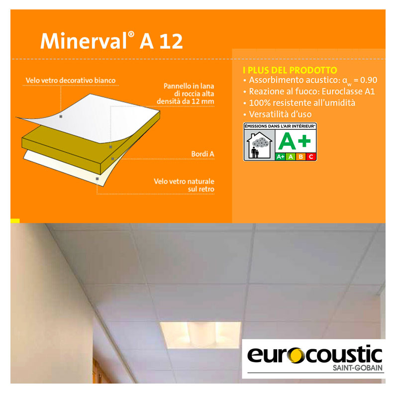 Pannelli Eurocoustic Minerval® A 12 - conf. 40 pannelli 60x60cm (14,4mq)