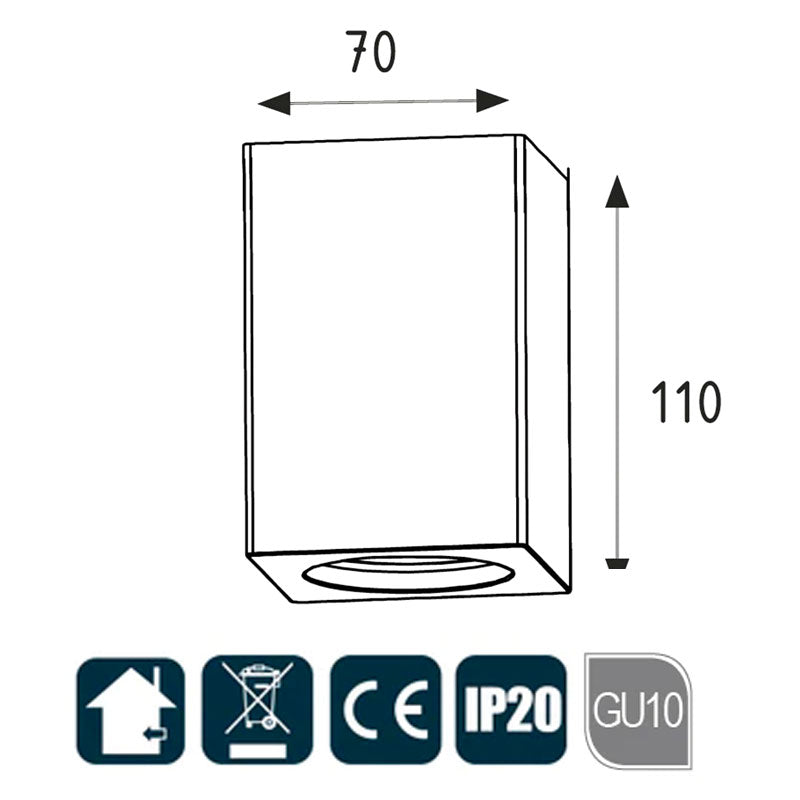 Porta faretto in gesso quadrato a vista LED GU10 - NICLA