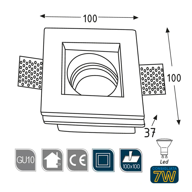 Porta faretto cartongesso quadrato LED GU10
