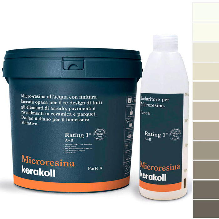 Microresina Kerakoll all’acqua per piastrelle, pavimenti, ceramica e parquet colorata con finitura laccata opaca Microresina Kerakoll Color Collection GREIGE