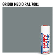 Bomboletta vernice Spray Saratoga Happy Color Grigio Medio RAL 7001 - Per interni ed esterni - Asciugatura Rapida