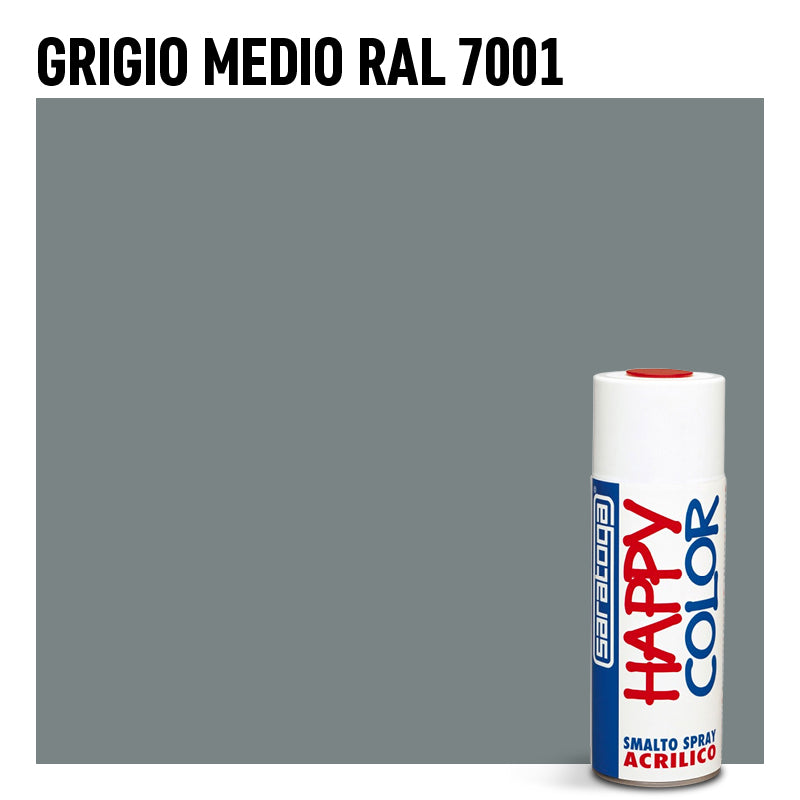 Bomboletta vernice Spray Saratoga Happy Color Grigio Medio RAL 7001 - Per interni ed esterni - Asciugatura Rapida