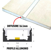 Pannello Cartongesso con profilo porta LED da incasso e DIFFUSORE - 200x20cm