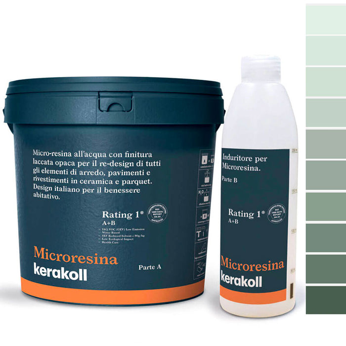 Microresina Kerakoll all’acqua per piastrelle, pavimenti, ceramica e parquet colorata con finitura laccata opaca Microresina Kerakoll Color Collection Natural Green
