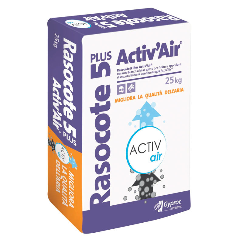 Intonaco premiscelato a base gesso - Gyproc Rasocote 5 plus Activ'Air® 25kg