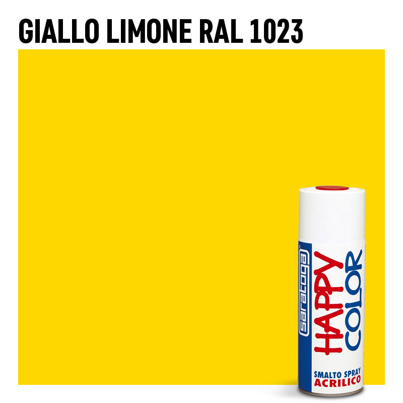 Bomboletta vernice Spray Saratoga Happy Color Giallo Limone RAL 1023 - Per interni ed esterni - Asciugatura Rapida